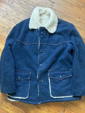 Vintage '70s Denim Sherpa Lined Barn Chore Jacket. UNBRANDED. Large